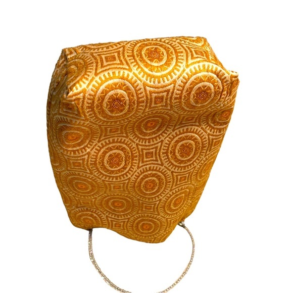 Vintage DAS Mini Handbag Beaded Double Handles Medallion Orange Cream Damask Y2K - Picture 6 of 9